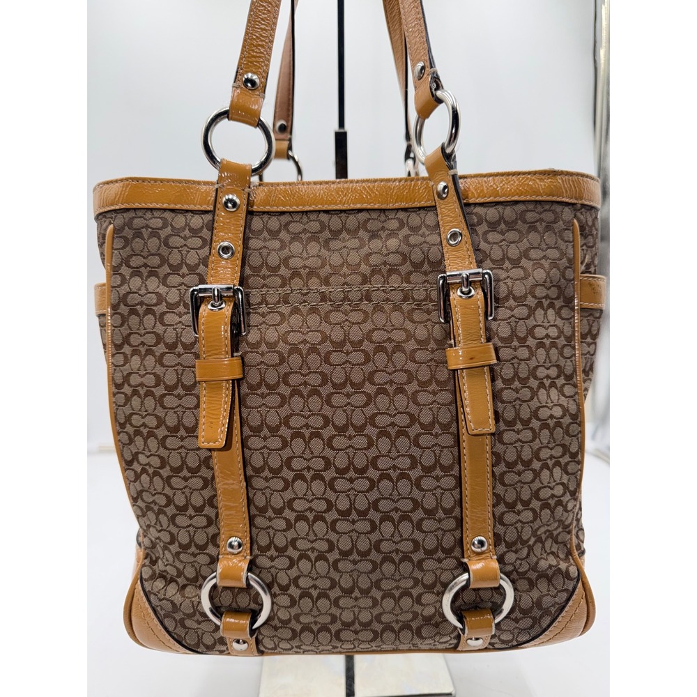 Coach Hamptons Weekend Signature C Monogram Canvas Tote Bag Brown Khaki